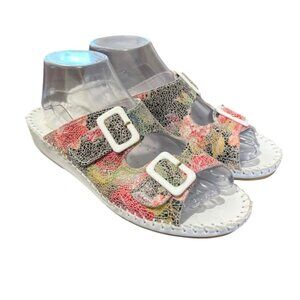 La Plume Womens Floral Sandals Italy White Pink Green Black Size 40 / US 9-9.5